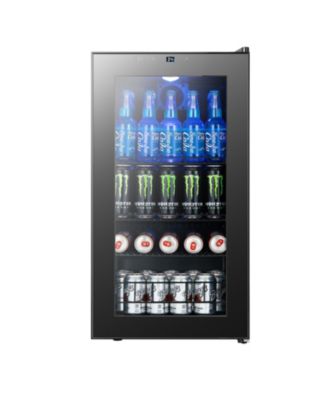 Beverage Refrigerator 105 Cans 34-54degree Mini Fridge With Glass Door Movable Rack LED Light For Soda Water Beer Portable For Home and Office