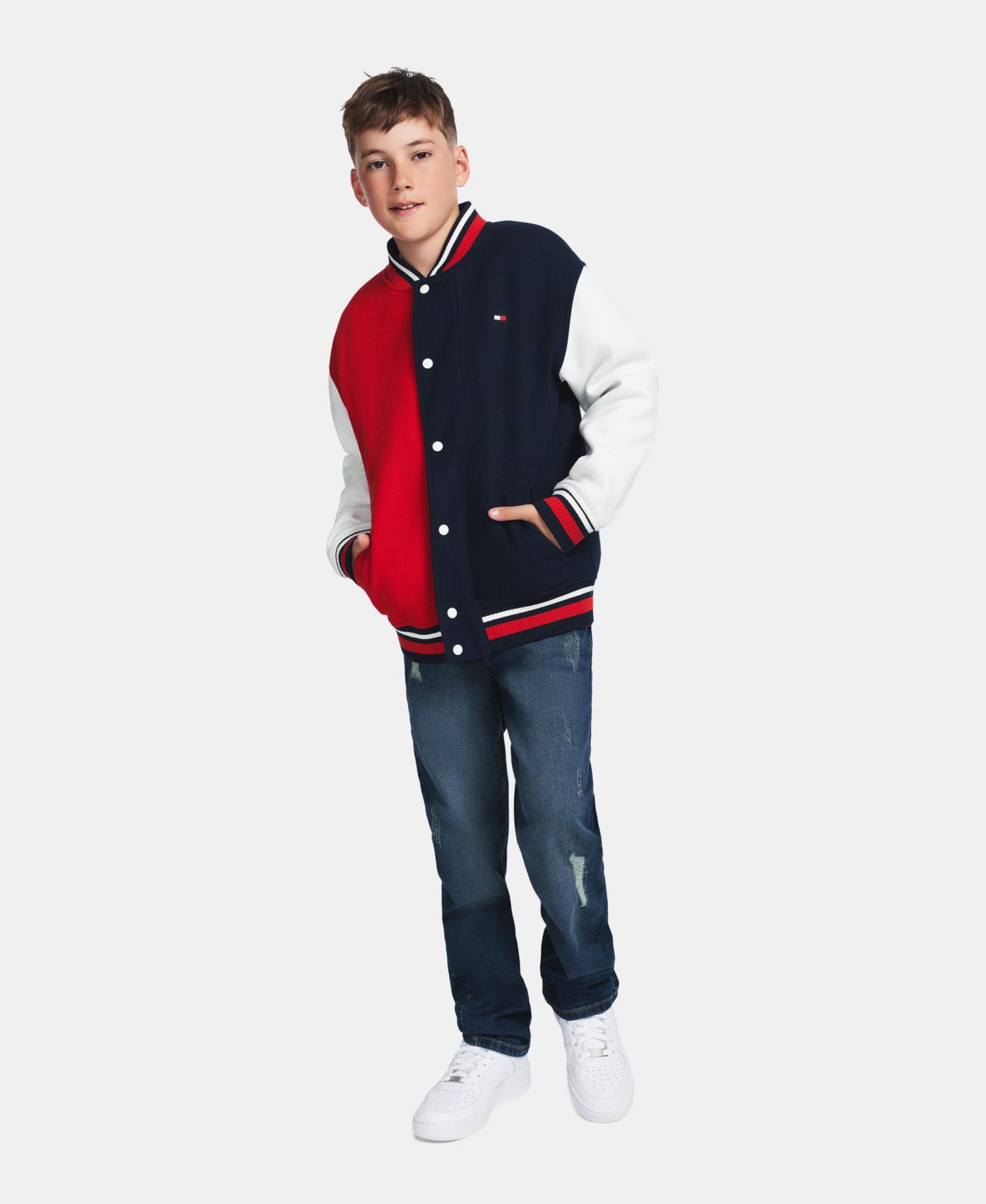 Boys' 8-20 Striped-Ribbed Colorblock Bomber Jacket