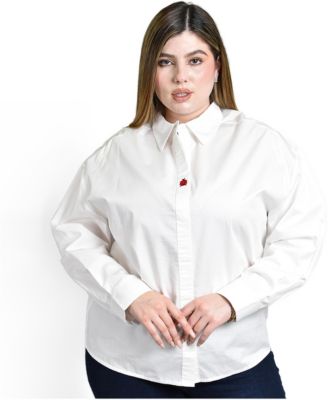 Plus Size Long Sleeve Embroidered Shirt