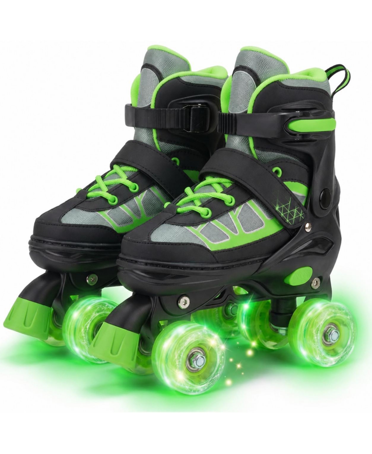 Magicorange Adjustable Quad Roller Skates Light Up Wheels For Kids Beginners Outdoor Sports - Green
