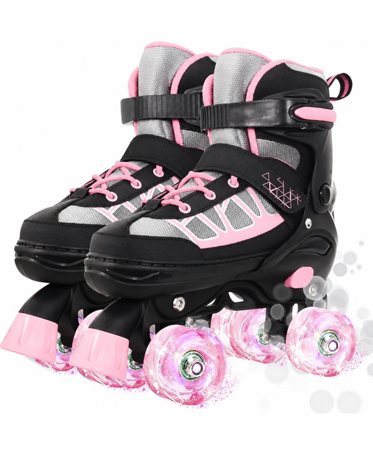 Magicorange Adjustable Quad Roller Skates Light Up Wheels For Kids Beginners Outdoor Sports - Pink