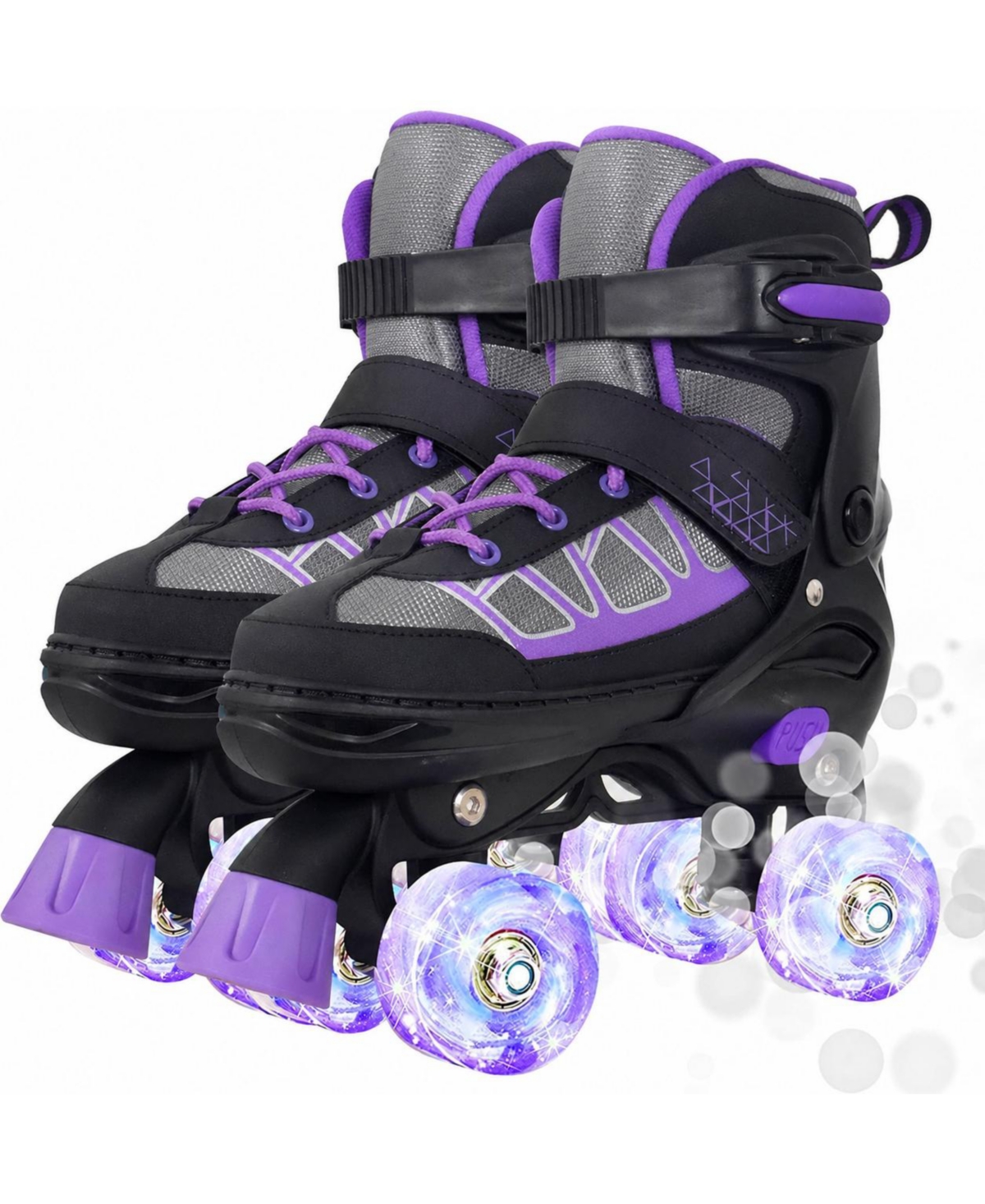 Magicorange Adjustable Quad Roller Skates Light Up Wheels For Kids Beginners Outdoor Sports - Purple
