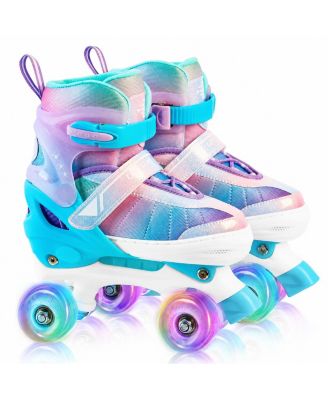 Adjustable Quad Roller Skates Light Up Wheels Gradient Outdoor Indoor