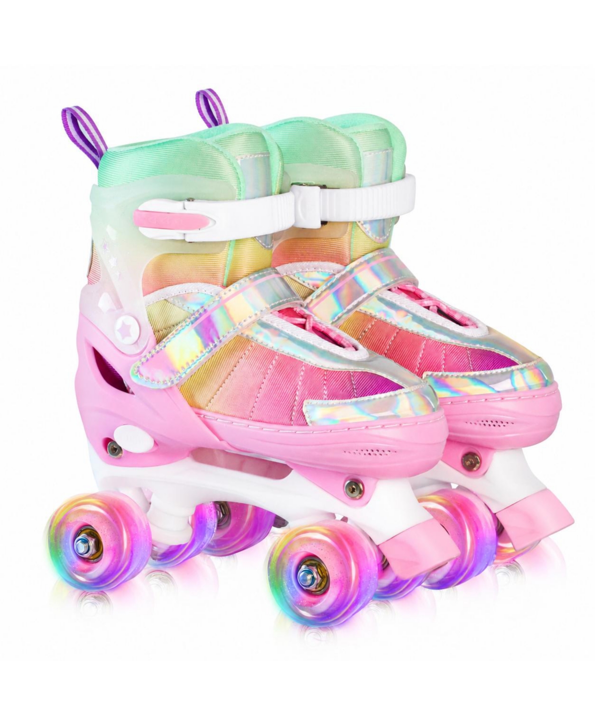 Magicorange Adjustable Quad Roller Skates Light Up Wheels Gradient Outdoor Indoor - Pink