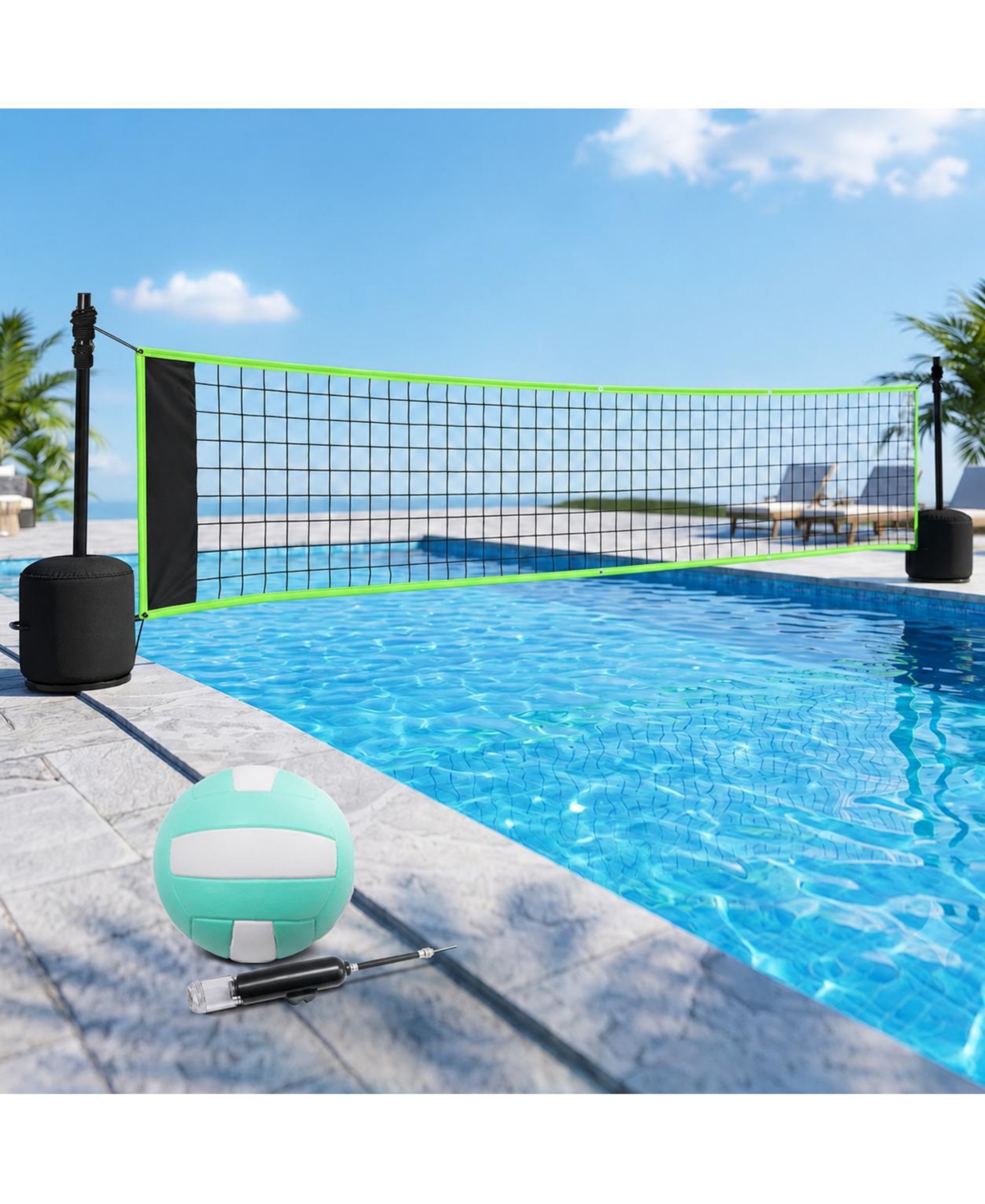 Furlihong 15-30ft Adjustable Pool Volleyball Net Set with Weighted Base Aluminum Alloy Tubes