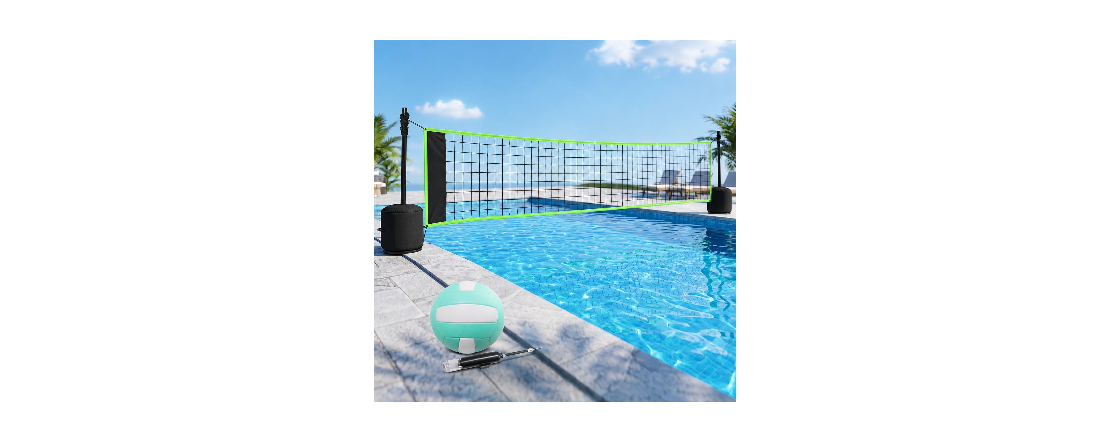 Furlihong 15-30ft Adjustable Pool Volleyball Net Set with Weighted Base Aluminum Alloy Tubes