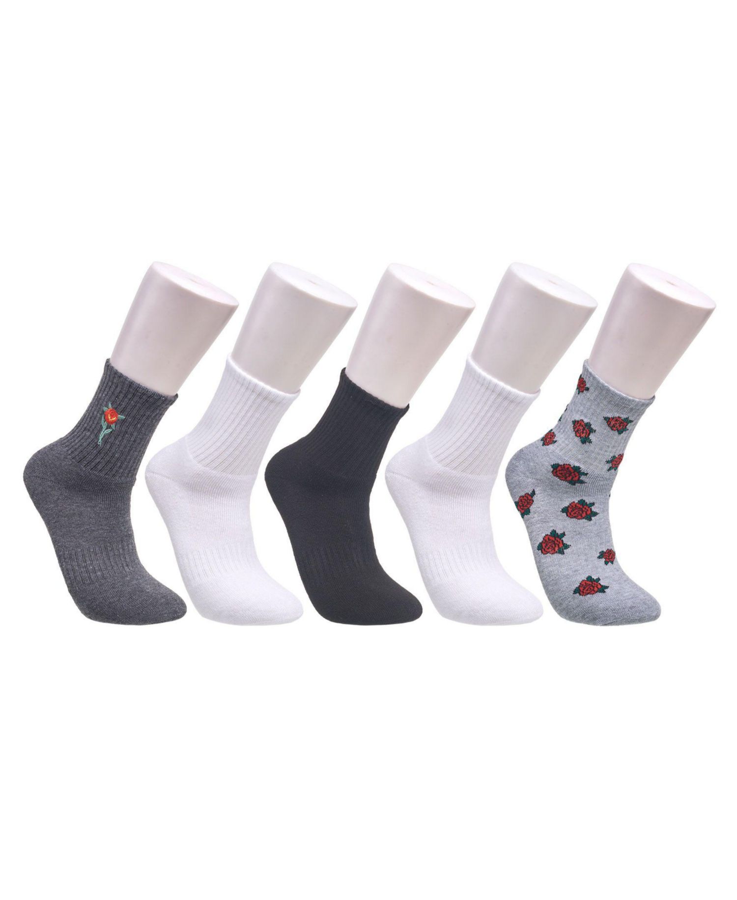 Women's Rose Print Full Cushion Crew Socks, 5-Pack