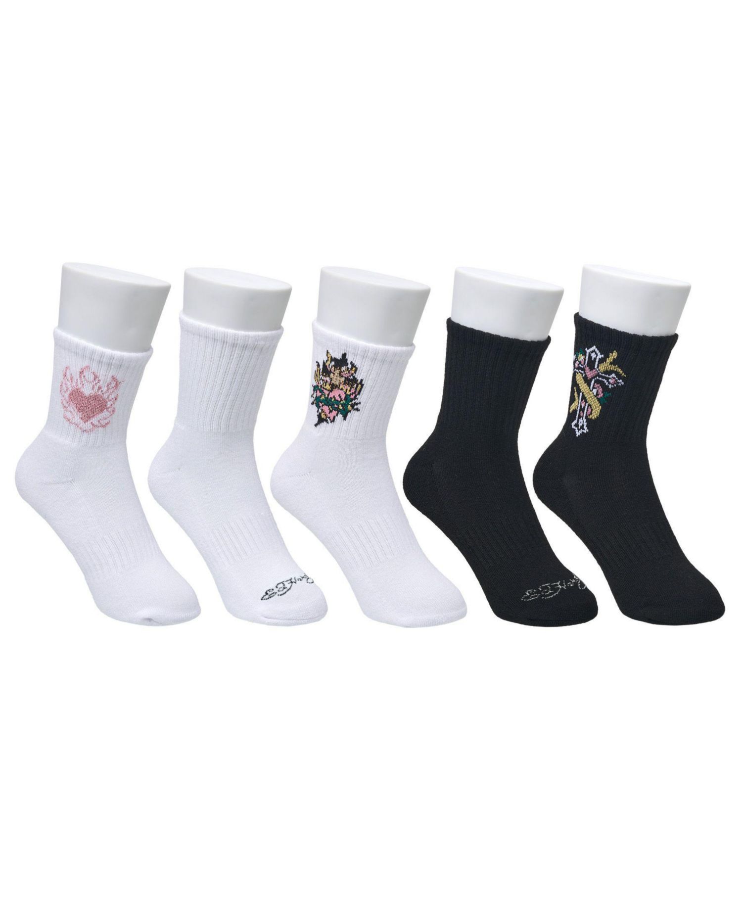 Women's Flowery Cross Print Arch Support Half-Cushion Crew Socks, 5-Pack