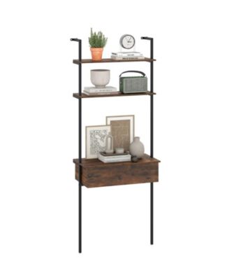 3-Tier Ladder Bookshelf with Roomy Drawer and Metal Frame, 2 Anti-Tipping Kits