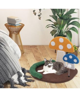Mushroom Cat Bed and Cat Claw Scratcher with Sisal Panel Multicolor