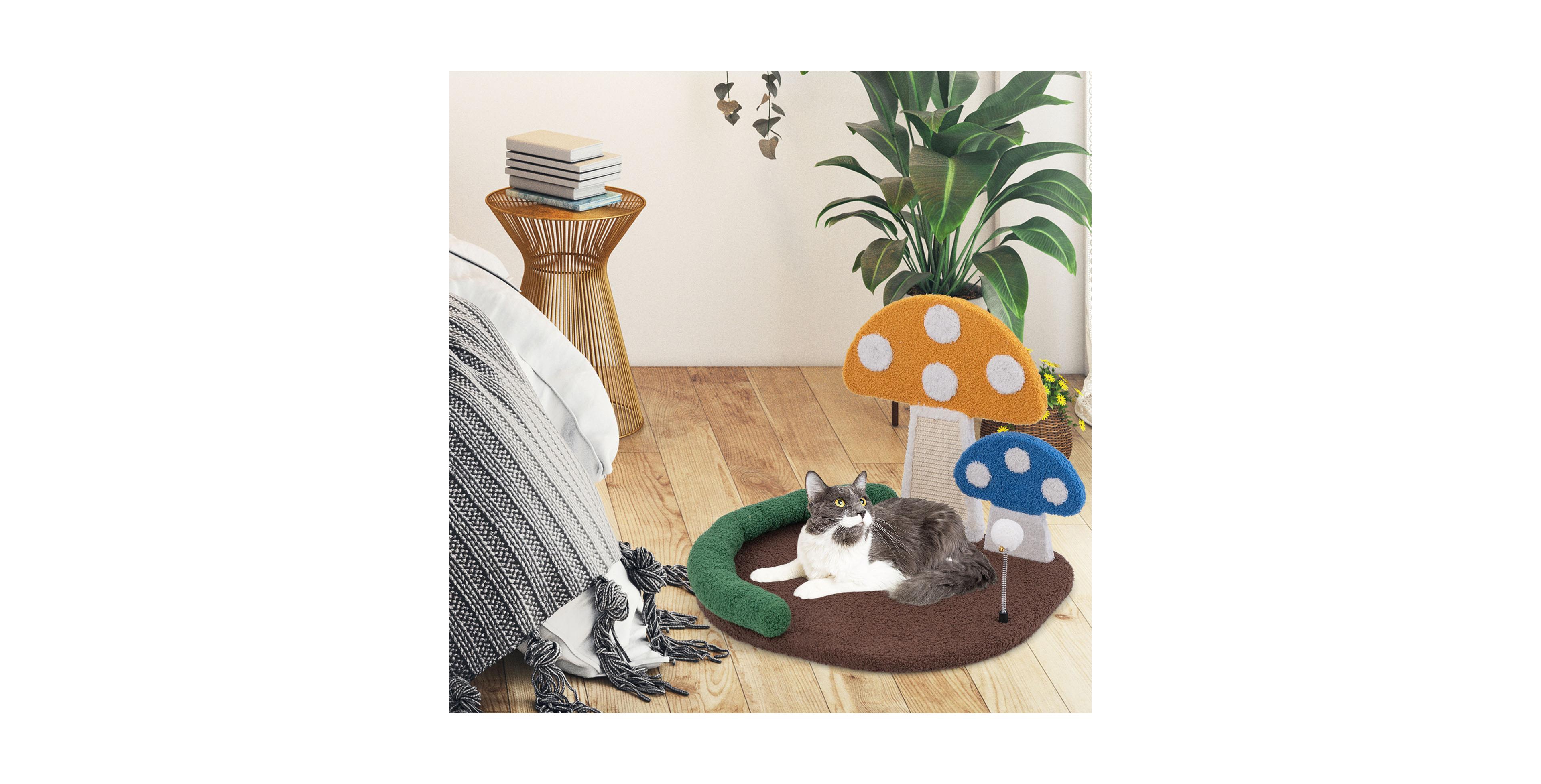 Zeny Mushroom Cat Bed and Cat Claw Scratcher with Sisal Panel Multicolor