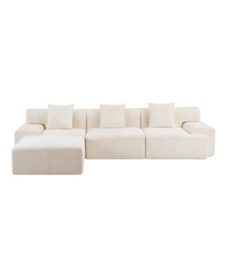 118" Chenille Modular Sofa With Ottoman And Toss Pillows