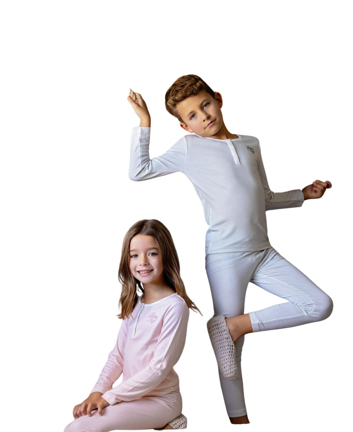 Boys' 4-20 Gingham Long-Sleeve Henley Top and Pants, 2-Piece Set