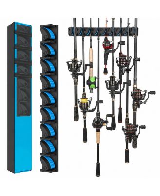 Wall Mount Fishing Rod Holder Holds 9 Rods Vertical Storage Rack