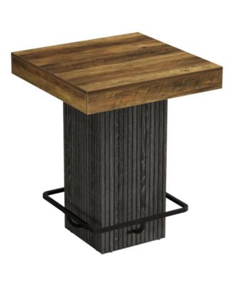Counter Height Bar Table with Square Top and Metal Footrest for Kitchen Dining