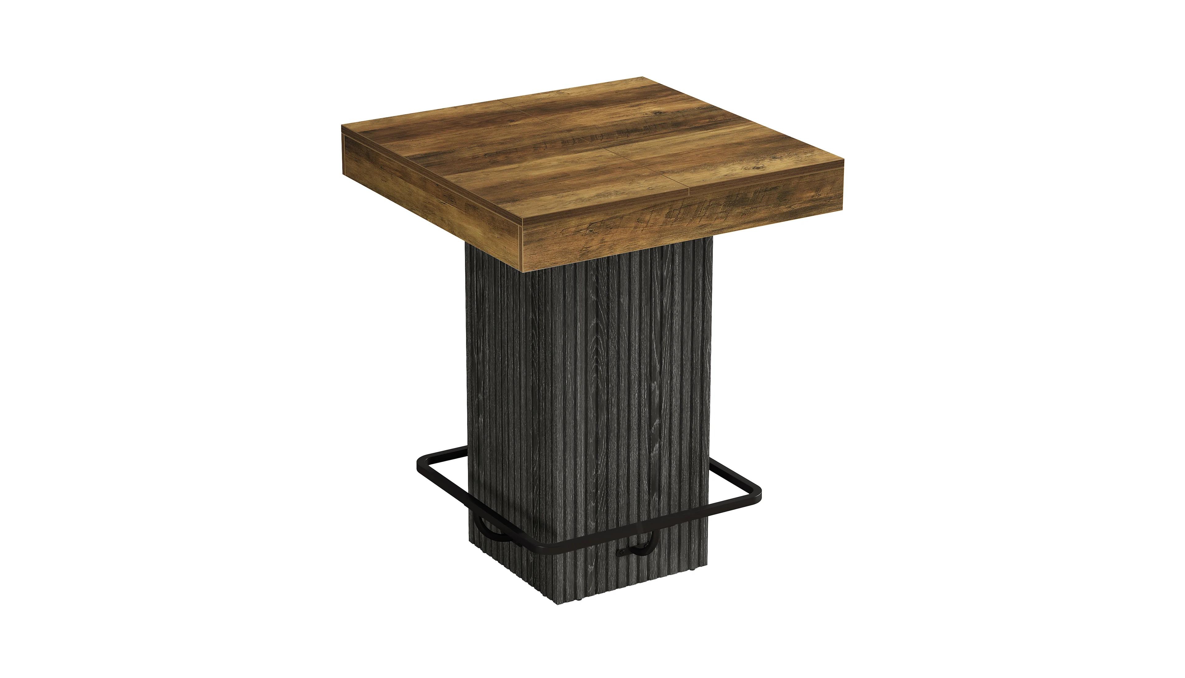 Slickblue Counter Height Bar Table with Square Top and Metal Footrest for Kitchen Dining