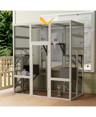 70'' Catio Outdoor Cat House, Large Walk-in Enclosure for Multiple Cats with Waterproof Cover, Platforms and 2 Resting Boxes