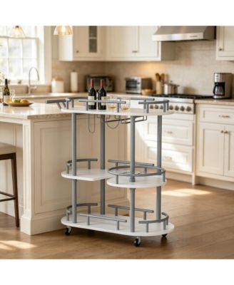  3 Tier Rolling Bar Cart with Wine Rack and Glass Holder, Modern Mobile Serving Cart on Lockable Wheels, for Home Bar Kitchen