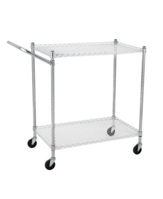 Heavy Duty Metal Kitchen Utility Cart - 2-Tier Rolling Storage Trolley with Adjustable Wire Shelves, Low Handle, and Wheels