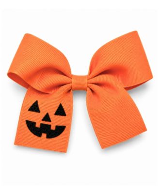 Girls Jack-O'-Lantern Glitter Grosgrain Hair Bow