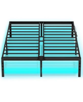 Full Size Metal Bed Frame with LED Lights and Built In Charging Station