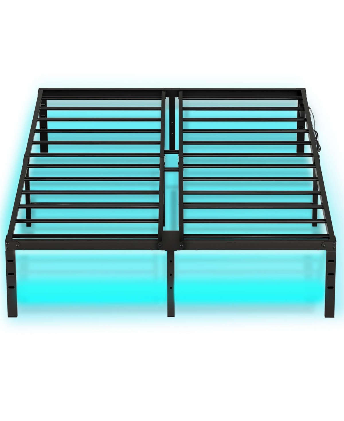 Slickblue Full Size Metal Bed Frame with Led Lights and Built In Charging Station - Black