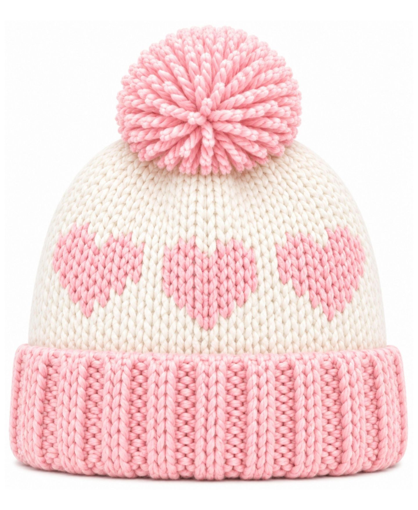 Шапка Bits & Bows Hearts Pom-Pom Beanie для девочек, цвет: Кремовый / Розовый — фото 3
