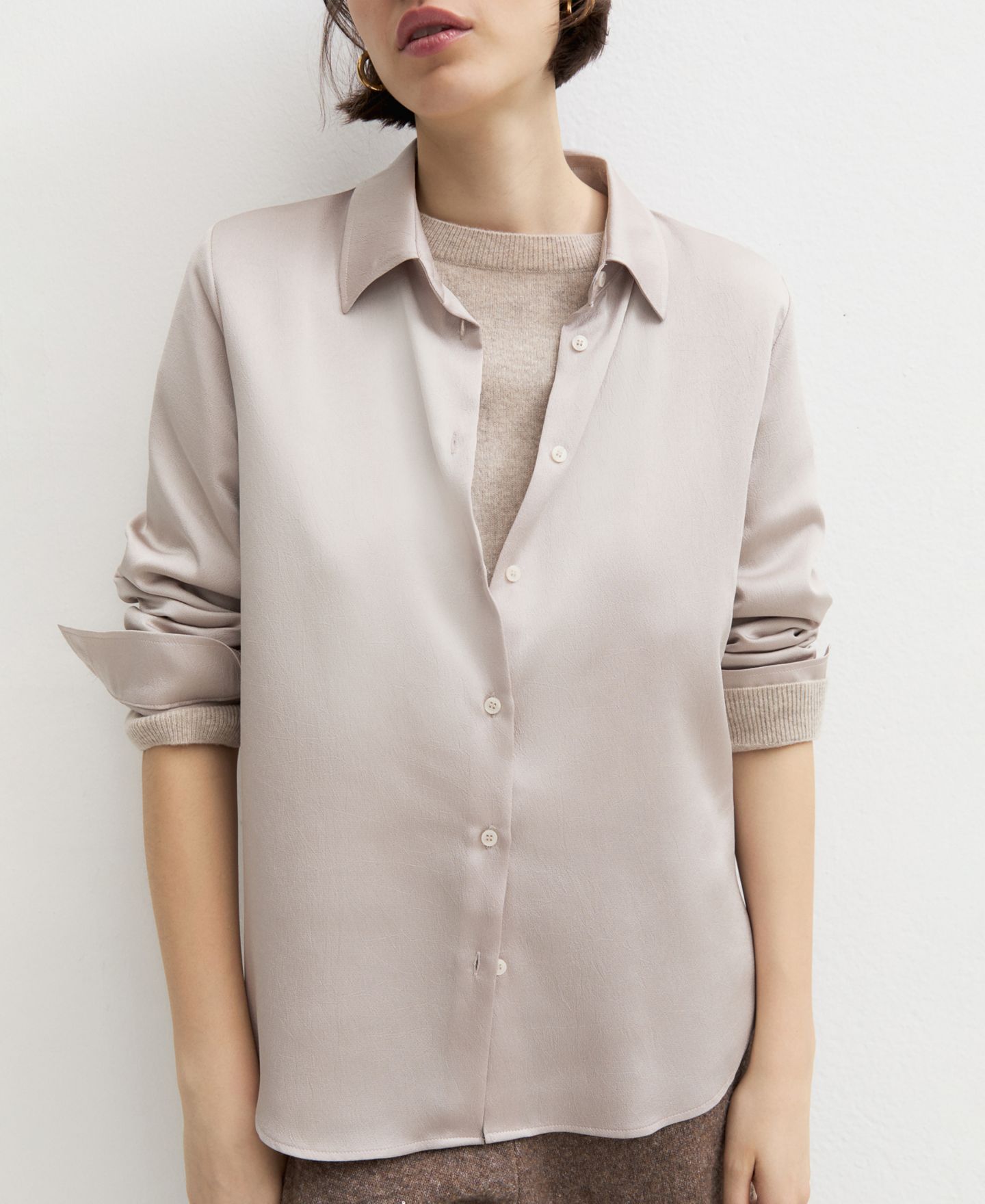Женская блузка Emme Marella Emmlira Collared Long-Sleeve Crinkle-Finish Hammered Satin, цвет: Экрю — фото 6