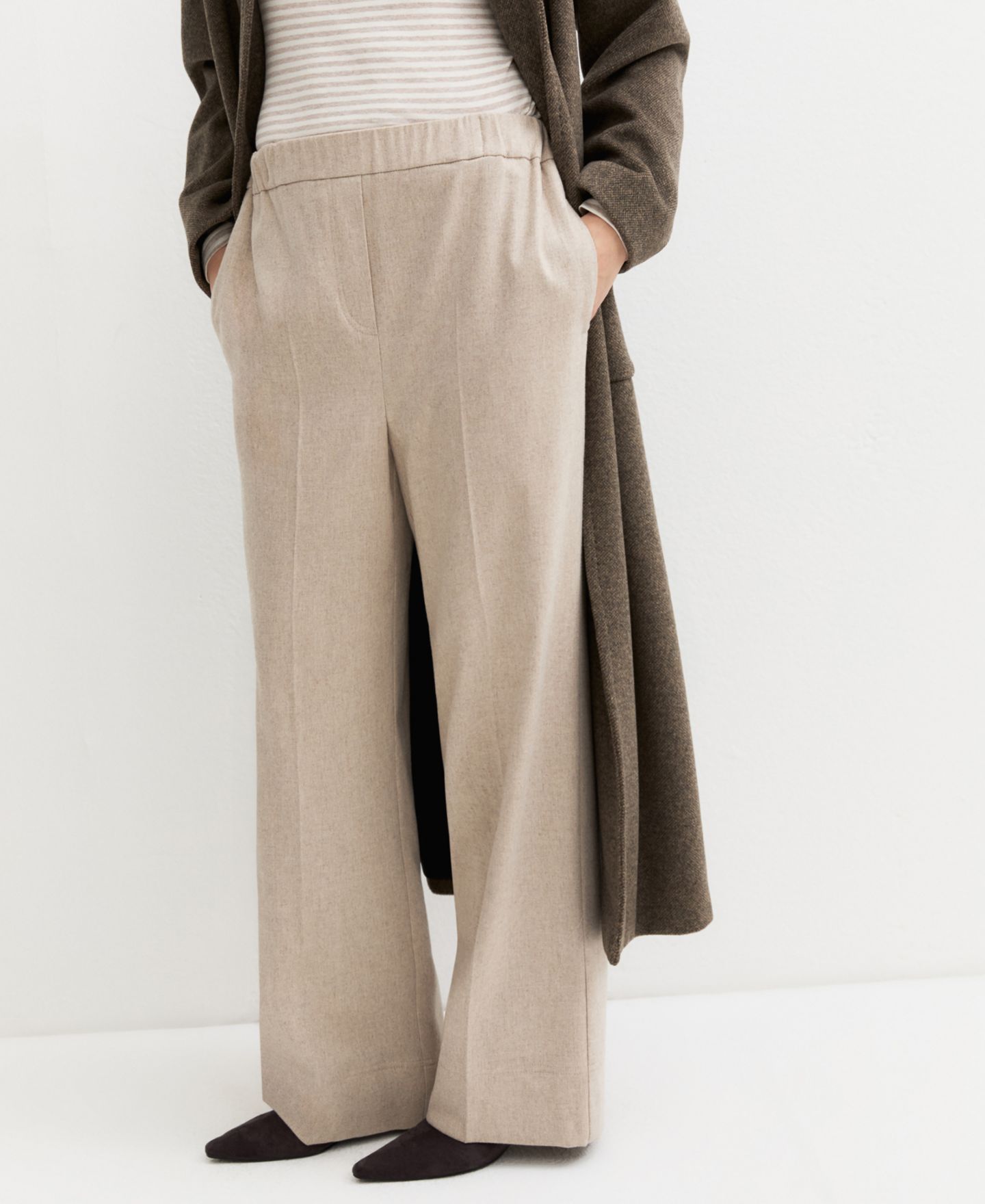 Женские брюки Emme Marella Emmteca Wide Leg Elastic Waist Flannel, цвет: Экрю — фото 3