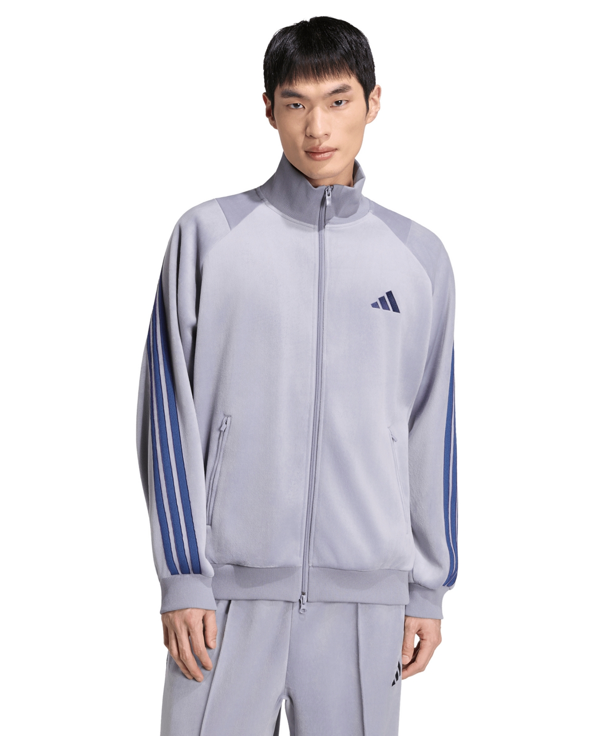 adidas Men's Stadium Loose-Fit Velour Track Jacket - Slate
