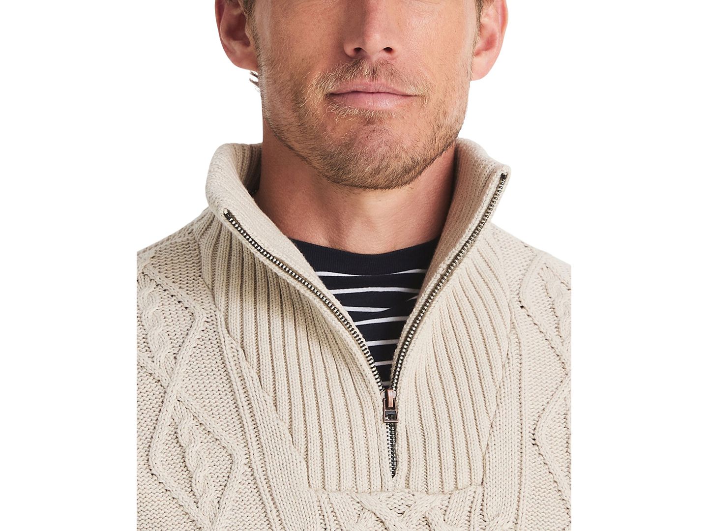 Мужской свитер Nautica Cable-Knit Quarter-Zip Stone-Washed, цвет: Овсяный меланжевый — фото 4