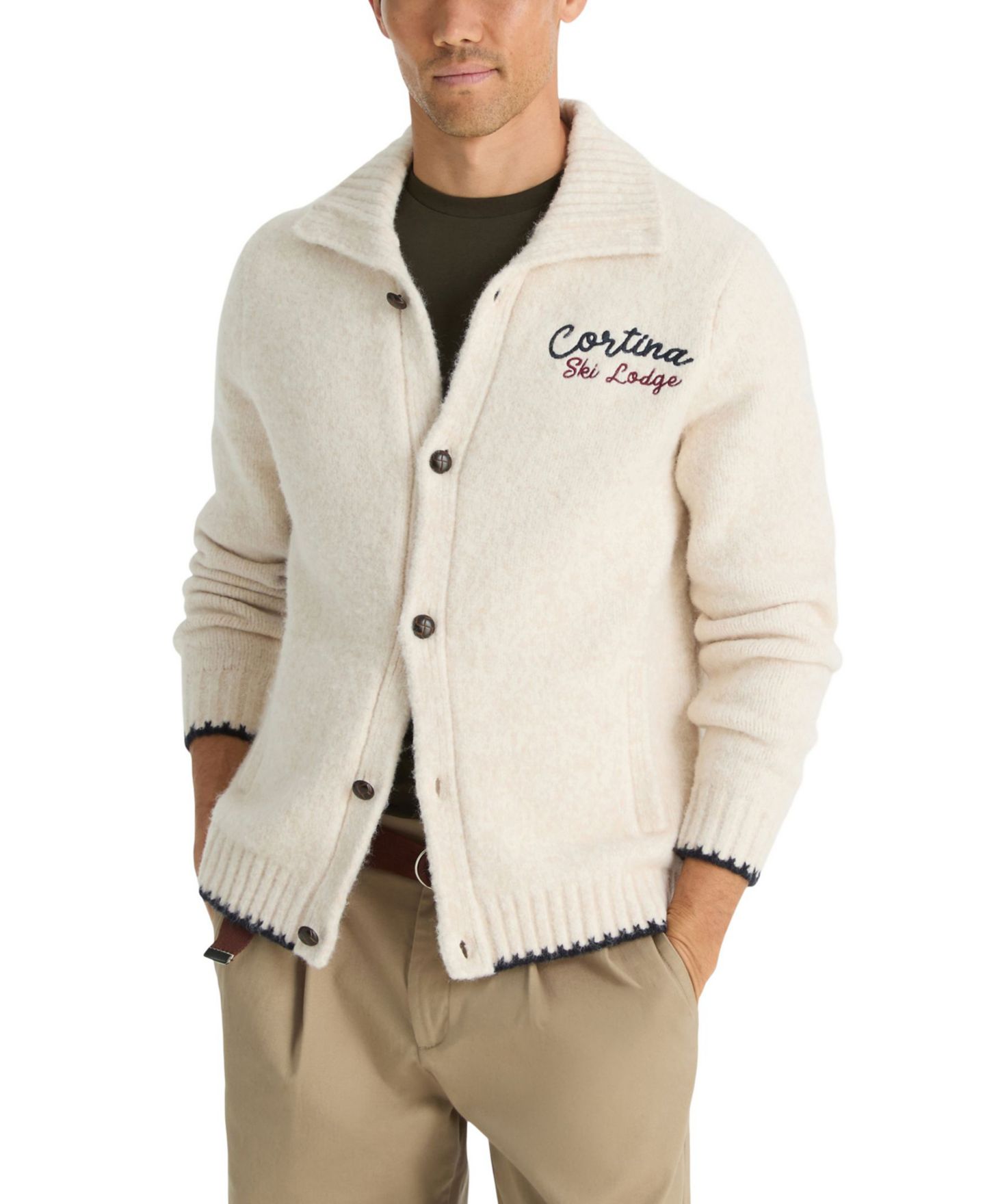 Мужской кардиган Nautica Ski Lodge Collared Long-Sleeve Embroidered, цвет: Миндальный — фото 3