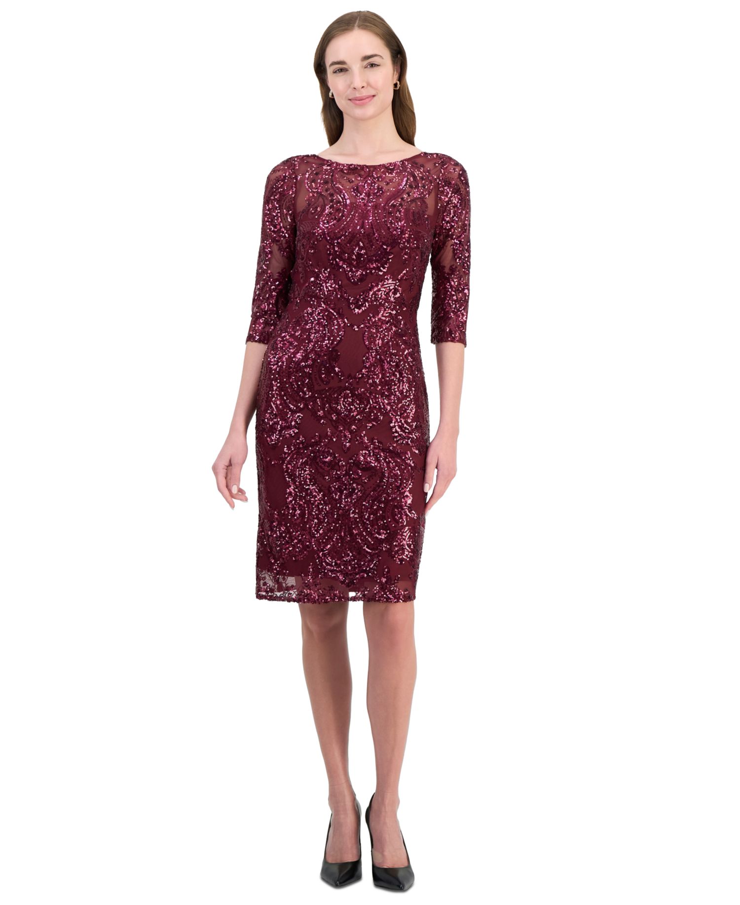 Women's Beaded 3/4-Sleeve Sheath Dress