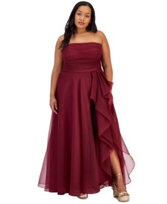 Trendy Plus Size Ruffled Strapless Gown