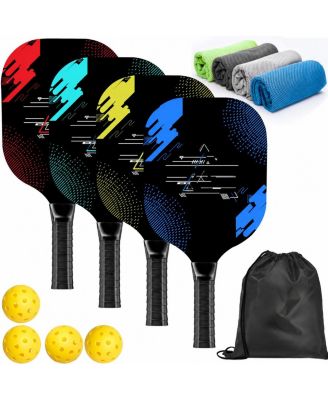 4 Pack Pickleball Paddle Set With Towels Balls And Carry Bag