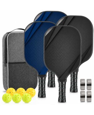 USAPA Approved Carbon Fiber Pickleball Paddles Set of 4 with 6 Balls Carry Bag and Grip Tapes