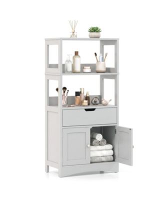 Wood Bathroom Storage Cabinet with Open Shelves and Drawer