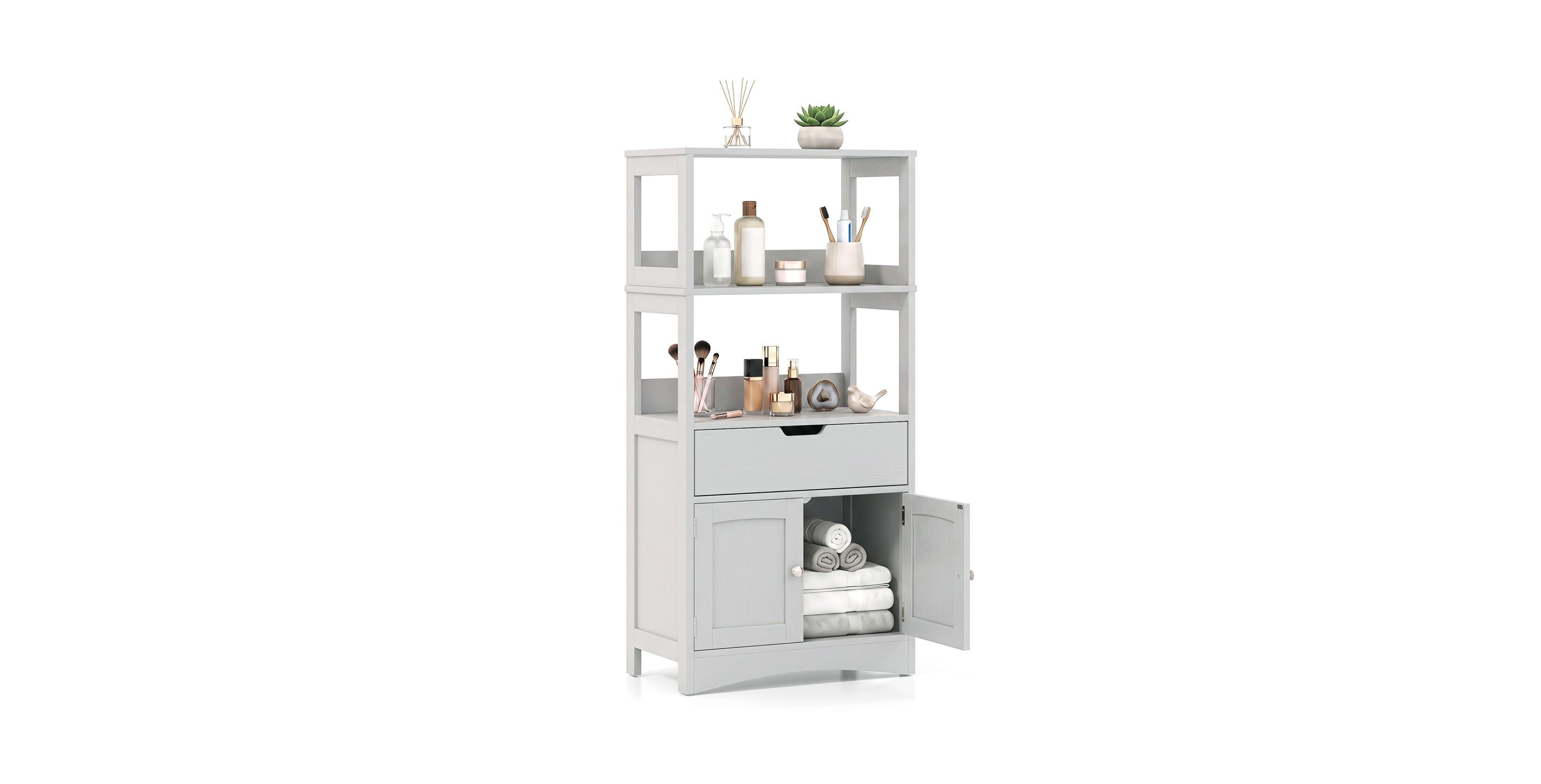 Sugift Wood Bathroom Storage Cabinet with Open Shelves and Drawer