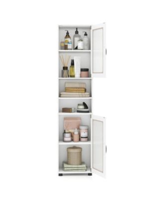 67-Inch Freestanding Bathroom Storage Cabinet with Fluted Doors