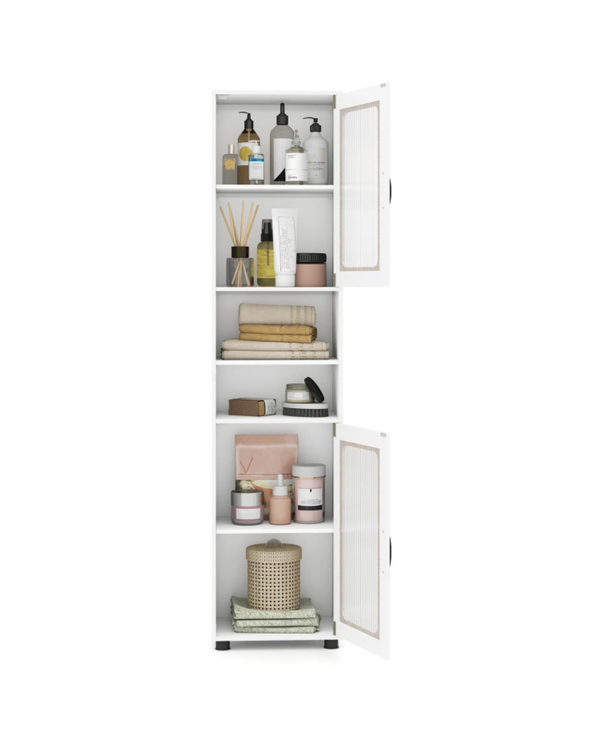 Sugift 67-Inch Freestanding Bathroom Storage Cabinet with Fluted Doors