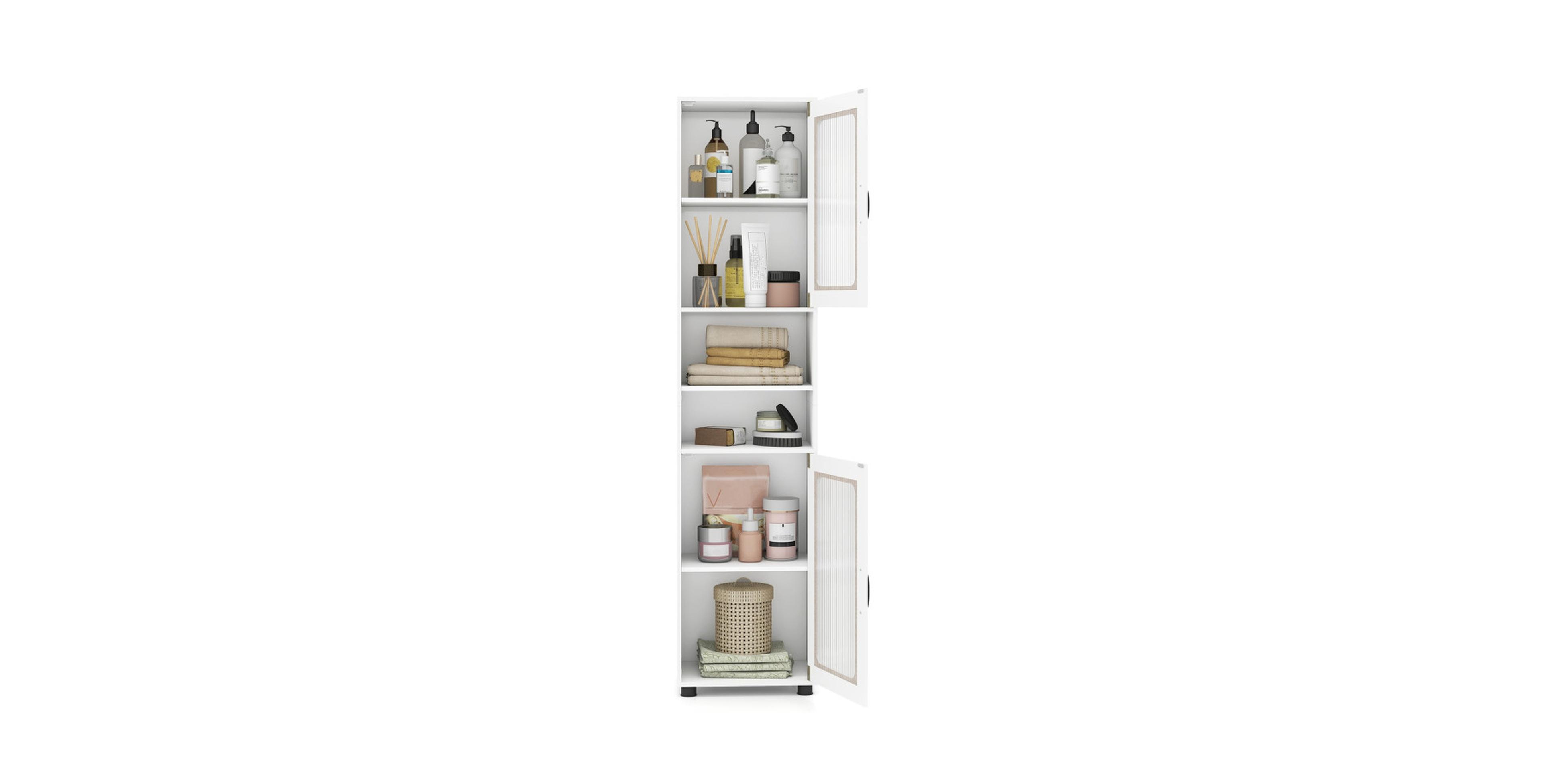 Sugift 67-Inch Freestanding Bathroom Storage Cabinet with Fluted Doors