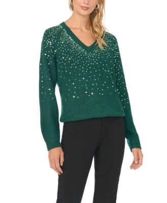 Women's V-Neck Sequin Ribbed-Knit Sweater