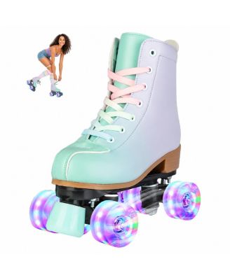 Adjustable Purple Green Flash Wheel PU Leather Beginner Roller Skates Indoor Outdoor