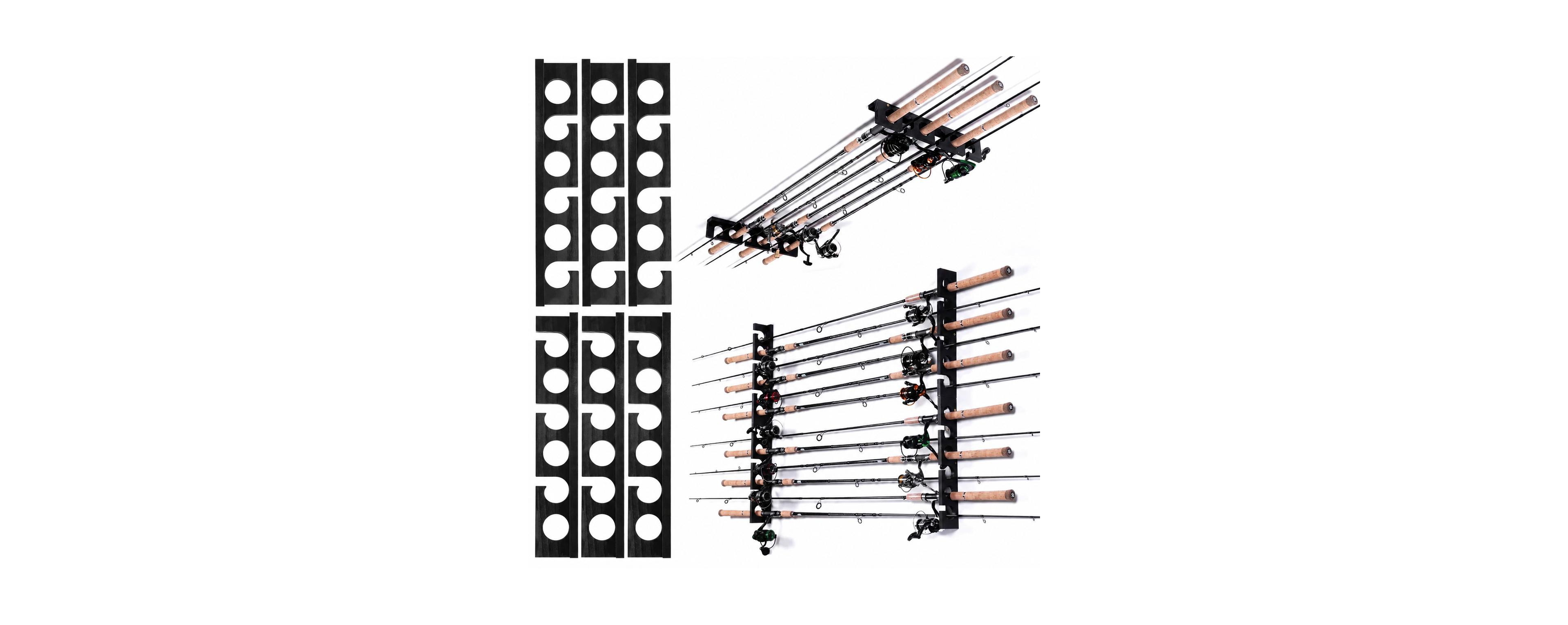 Magicorange Wall Ceiling Mounted Fishing Pole Rack Hard Wood Storage