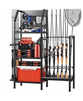 3 Tier Adjustable Heavy Duty Fishing Rod Rack Holder Organizer For Garage Storage