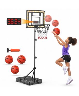 Adjustable Height Basketball Hoop With Scoreboard Timer For Backyard Sports Play