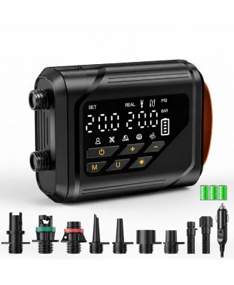 Rechargeable Dual Stage Electric Air Pump Auto Off 20 Psi 7 Nozzles Portable Inflator