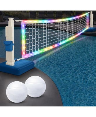 LED Pool Volleyball Net Set Light Up Game Adjustable Net Remote Control 2 LED Water Balls Pump Included
