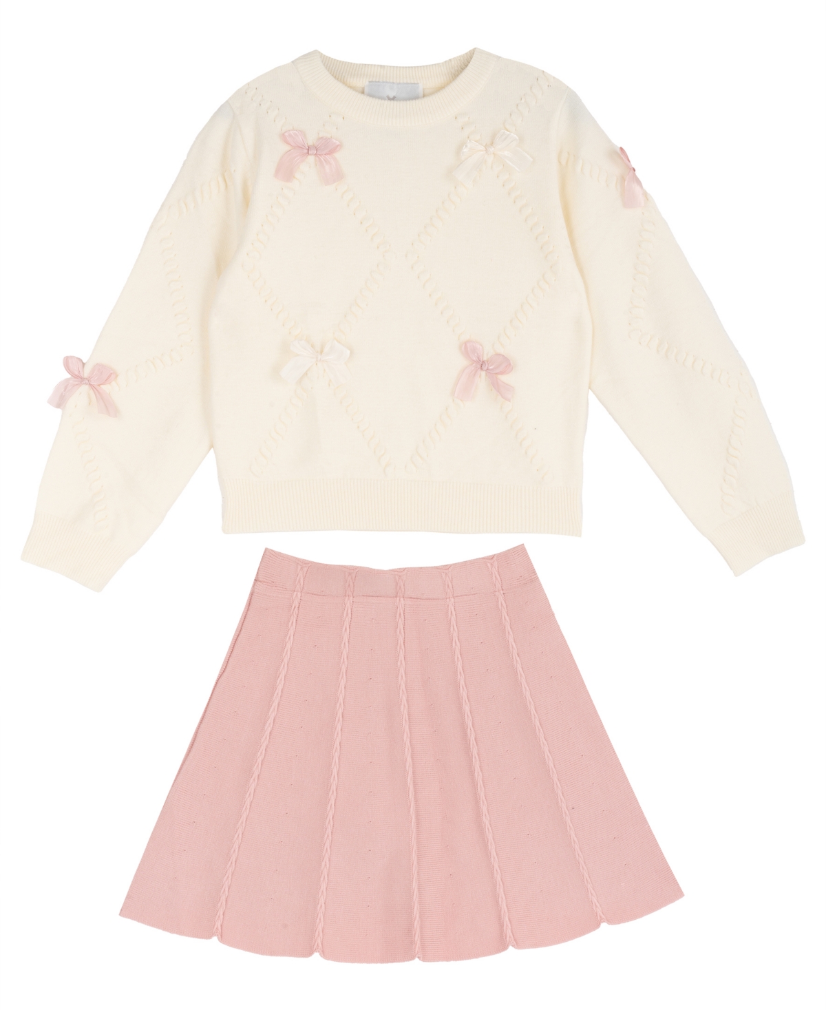 Rare Editions Girls' 2T-6X Bow Long-Sleeve Sweater and Skirt, 2-Piece Set
