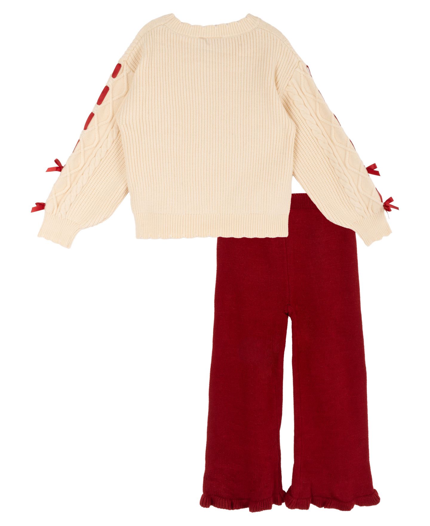 Rare Editions Girls' 2T-6X Cable-Knit Ruffle-Hem Sweater and Leggings, 2-Piece Set, цвет: Светло-коричневый / Красный — фото 5
